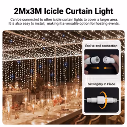 2x3m IP65 Waterproof LED Icicle Curtain Lights, warm white, for Outdoor Weddings & Events