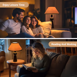 Wooden Table Lamp with Natural Wood Grain Shade, Energy Efficient