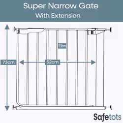 Safetots Super Narrow Baby Gate - White, 66.5 - 74cm
