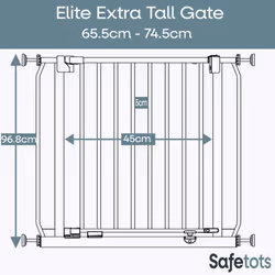 Safetots Extra Tall Elite Safety Gate - Matt White, 65.5cm - 74.5cm