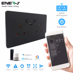 Ener-J Smart WiFi 13A WiFi Twin Wall Sockets with 1 USB Ports (Black), SHA5282X
