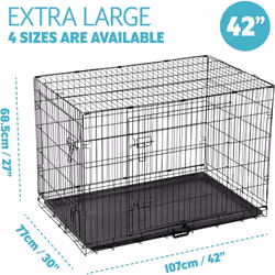 ) Dog Crate Extra Large Puppy Pet with Removal Tray & 2 Doors Folding Cage Train - Extra Large (42"