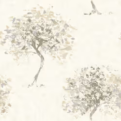 Beige Tree Wallpaper Hand Painted Effect Silver Metallic Shimmer Beacon Fell