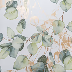 Green Ecualyptus Floral Wallpaper White Gold Metallic Light Green Leaves Smooth
