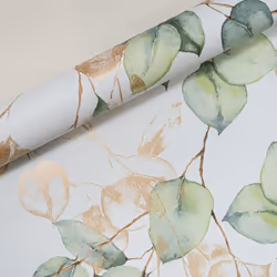 Green Ecualyptus Floral Wallpaper White Gold Metallic Light Green Leaves Smooth