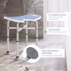 HOMCOM Aluminium Shower Stool for Elderly Disabled Non-Slip Bath Stool Blue