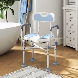 HOMCOM Padded Bath Chair with Slotted Seat and Adjustable Height, Light Blue