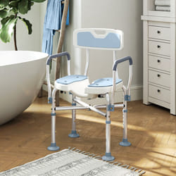HOMCOM Padded Bath Chair with Slotted Seat and Adjustable Height, Light Blue