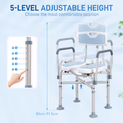 HOMCOM Padded Bath Chair with Slotted Seat and Adjustable Height, Light Blue