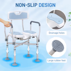 HOMCOM Padded Bath Chair with Slotted Seat and Adjustable Height, Light Blue - Additional view 4