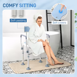 HOMCOM Padded Bath Chair with Slotted Seat and Adjustable Height, Light Blue - Additional view 5