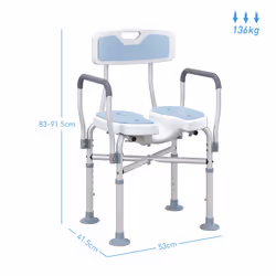 HOMCOM Padded Bath Chair with Slotted Seat and Adjustable Height, Light Blue - Additional view 6