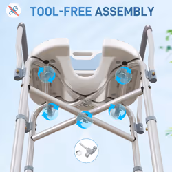 HOMCOM Padded Bath Chair with Slotted Seat and Adjustable Height, Light Blue - Additional view 7