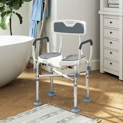 HOMCOM Padded Bath Chair with Slotted Seat and Adjustable Height, Grey