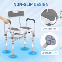 HOMCOM Padded Bath Chair with Slotted Seat and Adjustable Height, Grey - Additional view 5