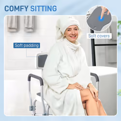 HOMCOM Padded Bath Chair with Slotted Seat and Adjustable Height, Grey - Additional view 7