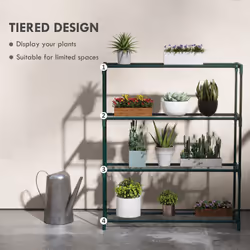 Outsunny Plant Stand, 4-Tier Planter Holder Flower Display Rack, Dark Green