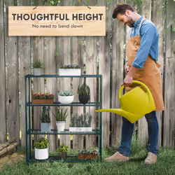 Outsunny Plant Stand, 4-Tier Planter Holder Flower Display Rack, Dark Green