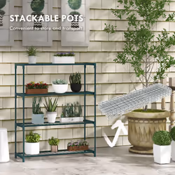 Outsunny Plant Stand, 4-Tier Planter Holder Flower Display Rack, Dark Green - Additional view 6