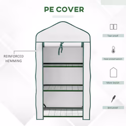 Outsunny Portable Mini Greenhouse with Roll-up Door and Wire Shelves, White