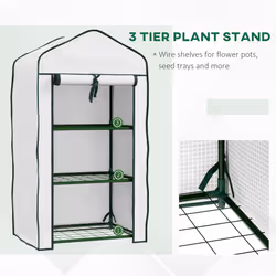 Outsunny Portable Mini Greenhouse with Roll-up Door and Wire Shelves, White
