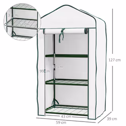 Outsunny Portable Mini Greenhouse with Roll-up Door and Wire Shelves, White - Additional view 4