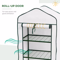 Outsunny Portable Mini Greenhouse with Roll-up Door and Wire Shelves, White - Additional view 5