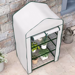 Outsunny Portable Mini Greenhouse with Roll-up Door and Wire Shelves, White - Additional view 7