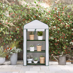Outsunny Portable Mini Greenhouse with Roll-up Door and Wire Shelves, White - Additional view 8