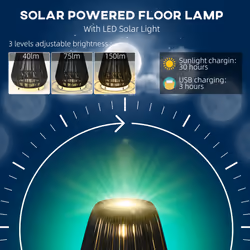 Outsunny 3-Level Adjustable Garden Rattan Solar Lantern, Black