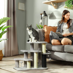 PawHut Cat Tree, 2-in-1 Pet Stairs w/ Scratching Tickling Post, Light Grey