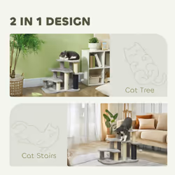 PawHut Cat Tree, 2-in-1 Pet Stairs w/ Scratching Tickling Post, Light Grey