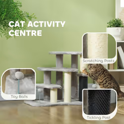 PawHut Cat Tree, 2-in-1 Pet Stairs w/ Scratching Tickling Post, Light Grey