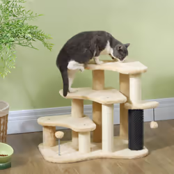 PawHut Cat Tree, 2-in-1 Pet Stairs w/ Scratching Tickling Post, Beige