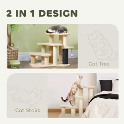 PawHut Cat Tree, 2-in-1 Pet Stairs w/ Scratching Tickling Post, Beige
