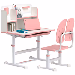 AIYAPLAY Kids Desk and Chair Set w/ Tiltable Desktop, Reading Rack, Pink