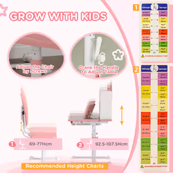 AIYAPLAY Kids Desk and Chair Set w/ Tiltable Desktop, Reading Rack, Pink - Additional view 4