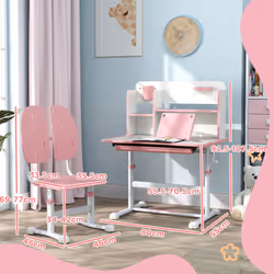 AIYAPLAY Kids Desk and Chair Set w/ Tiltable Desktop, Reading Rack, Pink - Additional view 5