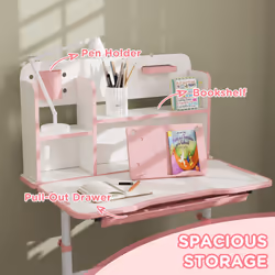 AIYAPLAY Kids Desk and Chair Set w/ Tiltable Desktop, Reading Rack, Pink - Additional view 6