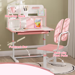 AIYAPLAY Kids Desk and Chair Set w/ Tiltable Desktop, Reading Rack, Pink - Additional view 7
