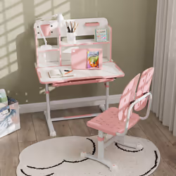 AIYAPLAY Kids Desk and Chair Set w/ Tiltable Desktop, Reading Rack, Pink - Additional view 8