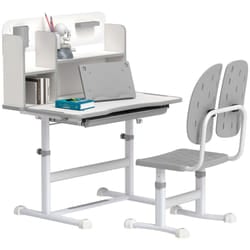 AIYAPLAY Kids Desk and Chair Set w/ Tiltable Desktop, Reading Rack, Grey