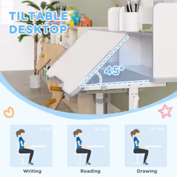 AIYAPLAY Kids Desk and Chair Set w/ Tiltable Desktop, Reading Rack, Grey