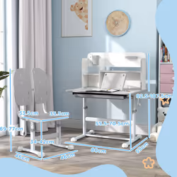 AIYAPLAY Kids Desk and Chair Set w/ Tiltable Desktop, Reading Rack, Grey - Additional view 5