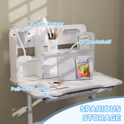 AIYAPLAY Kids Desk and Chair Set w/ Tiltable Desktop, Reading Rack, Grey - Additional view 6