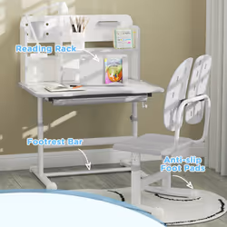 AIYAPLAY Kids Desk and Chair Set w/ Tiltable Desktop, Reading Rack, Grey - Additional view 7