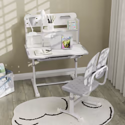 AIYAPLAY Kids Desk and Chair Set w/ Tiltable Desktop, Reading Rack, Grey - Additional view 8