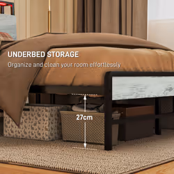 HOMCOM LED King Bed Frame with Charging Station, 150 x 200cm, Cement Grey