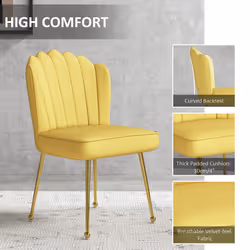 HOMCOM Velvet-Feel Shell Accent Chair Home Bedroom Lounge Metal Legs Yellow