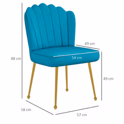 HOMCOM Velvet-Feel Shell Accent Chair Home Bedroom Lounge Metal Legs Blue